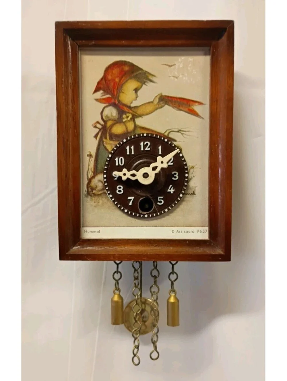 Vtg Miniature Hummel Clock W. Germany Girl  Windy Day Pendulum-No Key Ars Sacra